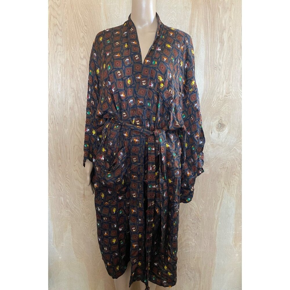 Silk robe 1995 Looney Tunes Mania  Long Sleeve w/Removable Tie One Size
